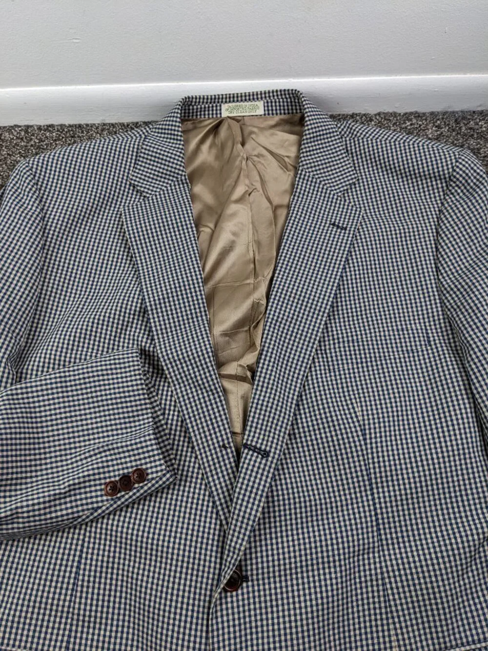 Orvis 50L Sport Coat Blazer Gingham Checked Cotton Blend 3 Roll 2 Blue